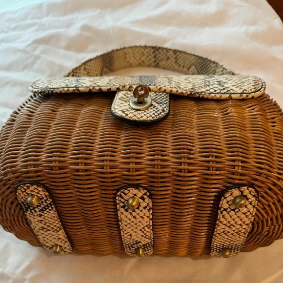 Eric Javits Vintage Snakeskin Wicker Top Handle Handbag - Picture 5 of 14